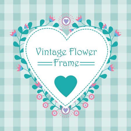 Floral frame banner vector design with cyan and pink flower love wreath for invitation and postcardのイラスト素材