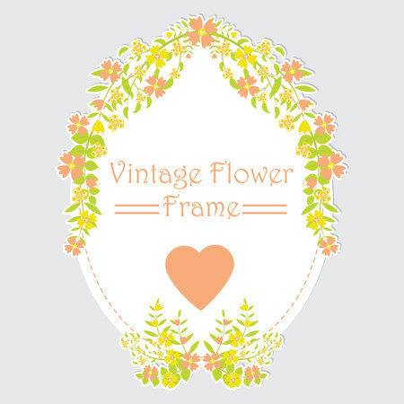 Floral frame banner vector design with orange and yellow flower wreath for invitation and postcardのイラスト素材