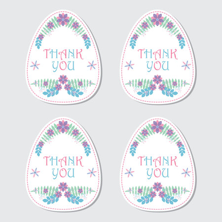 Floral thank you tag set vector design templatesのイラスト素材