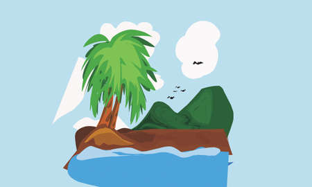 Illustration design with landscape objects on the summer beachの写真素材