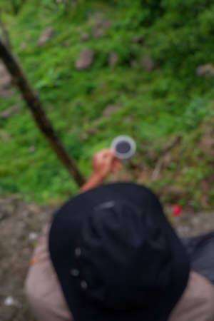 Blur photo of people in the fresh pine forestの写真素材