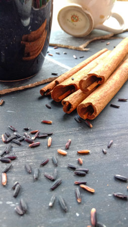 The photo is a view photo, black sticky rice and cinnamon, this photo is very suitable as a...