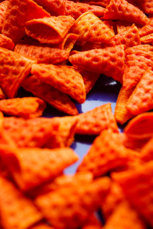Stock photo of Crackers .Fresh prawn chips with tomato and garlic sauce, Close up view, sunny atmosphere.の写真素材
