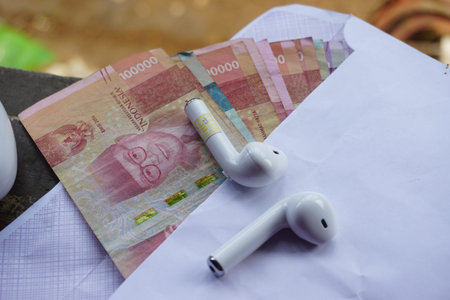 Stock photo of the Indonesian rupiah, the official currency of Indonesia. suitable for money help...