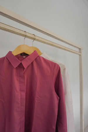 Stock photo of shirt, from two sides, natural shape on invisible mannequin, for your design mockup for print, isolated on white background.の写真素材