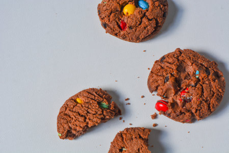 Photo of choco chips on a white background.