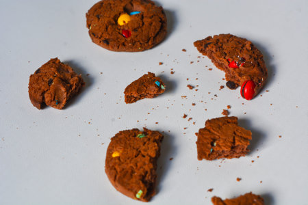 Photo of choco chips on a white background.