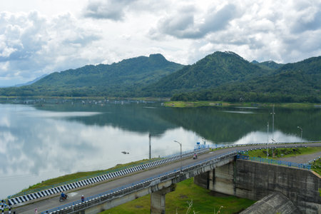 The Wadaslintang Reservoir Dam in Wonosobo, Indonesia.の写真素材