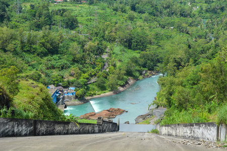 The Wadaslintang Reservoir Dam in Wonosobo, Indonesia.の写真素材