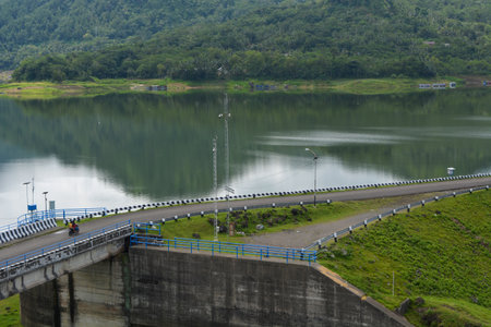 The Wadaslintang Reservoir Dam in Wonosobo, Indonesia.の写真素材