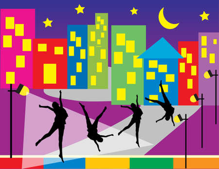 people dancing in the night of city のイラスト素材
