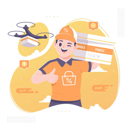 pizza delivery courier vector illustrationのイラスト素材