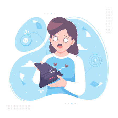 poor empty pocket funny cartoon character vector illustrationのイラスト素材