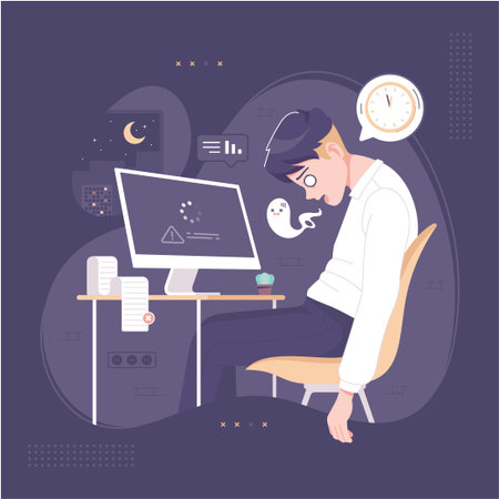 funny overtime working illustration backgroundのイラスト素材