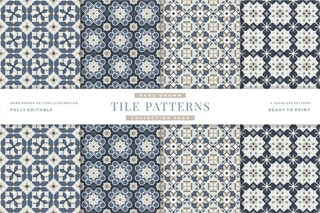 Set of 4 Seamless Geometric Patterns. Vector Illustrationのイラスト素材