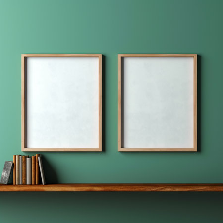 Real photo of blank wood frame hung on the walls, hyper realistic, suitable to create a mockupの素材