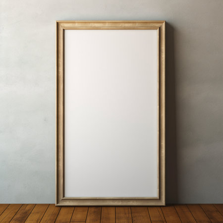 Real photo of blank wood frame hung on the walls, hyper realistic, suitable to create a mockupの素材