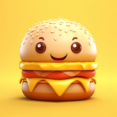 3D style design of burger in yellow backgroundの素材