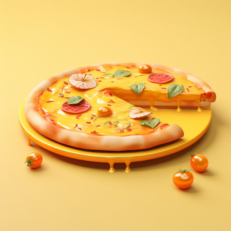 Detailed Cute 3D style design of pizza slice in high quality imageの素材