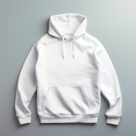 Blank white hoodie lying on the table, photographed from above, suitable for making mockupの素材