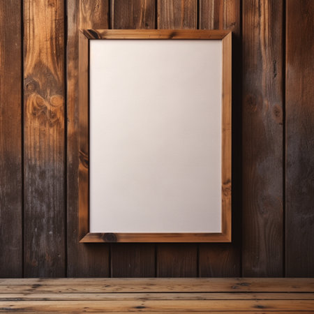 Real photo of blank wood frame hung on the walls, hyper realistic, suitable to create a mockupの素材