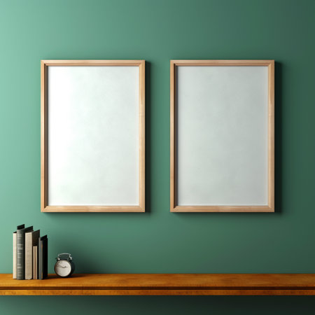 Real photo of blank wood frame hung on the walls, hyper realistic, suitable to create a mockupの素材