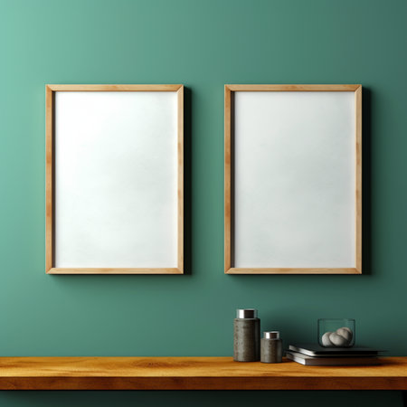 Real photo of blank wood frame hung on the walls, hyper realistic, suitable to create a mockupの素材