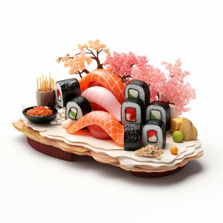 3D style design of sushi in high quality, white backgroundの素材