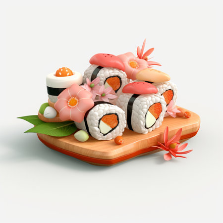 3D style design of sushi in high quality, white backgroundの素材
