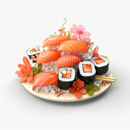 3D style design of sushi in high quality, white backgroundの素材