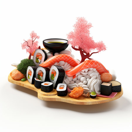 3D style design of sushi in high quality, white backgroundの素材