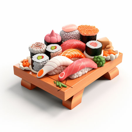 3D style design of sushi in high quality, white backgroundの素材