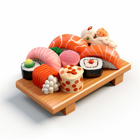 3D style design of sushi in high quality, white backgroundの素材