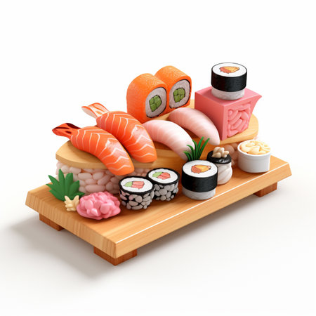 3D style design of sushi in high quality, white backgroundの素材