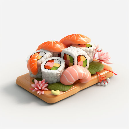 3D style design of sushi in high quality, white backgroundの素材