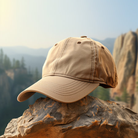 Baseball cap on a rock in the mountains. 3d renderingの素材