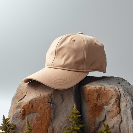 Baseball cap on a rock in the mountains. 3d renderingの素材