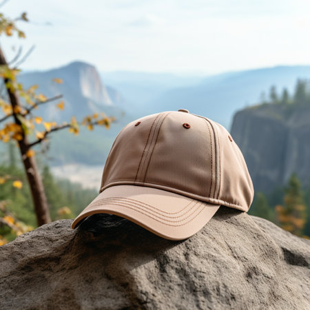 Baseball cap on a rock in Yosemite National Park, California, USAの素材