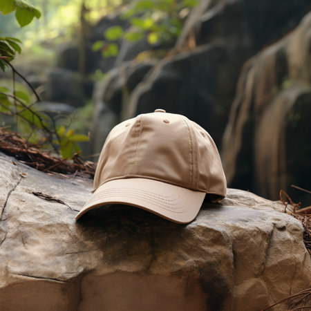 Baseball cap on stone in the forest,vintage color toneの素材