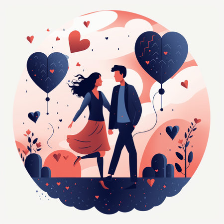 Couple in love on Valentine's Day. Vector illustration in flat styleの素材
