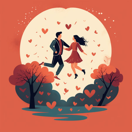 Couple in love dancing in the park. Vector illustration in flat styleの素材