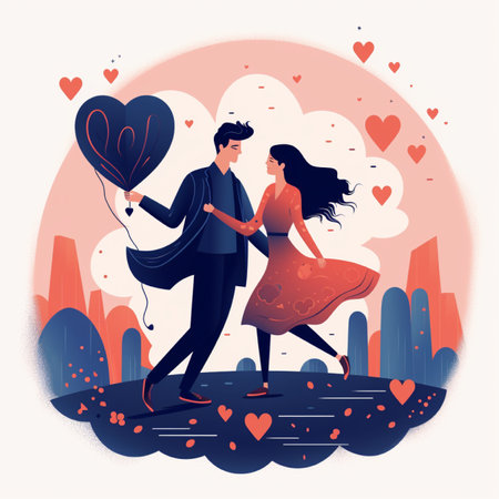 Couple in love dancing in the park. Vector illustration in flat styleの素材