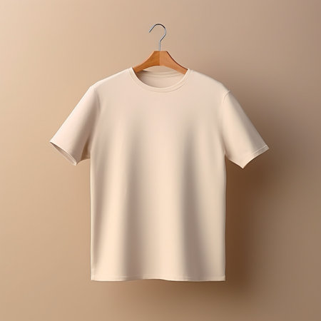 Blank t-shirt on wooden hanger, 3d renderの素材
