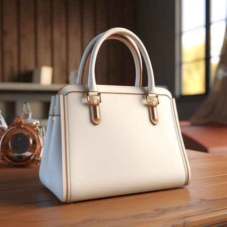 Luxury leather handbag on the table. 3d renderingの素材