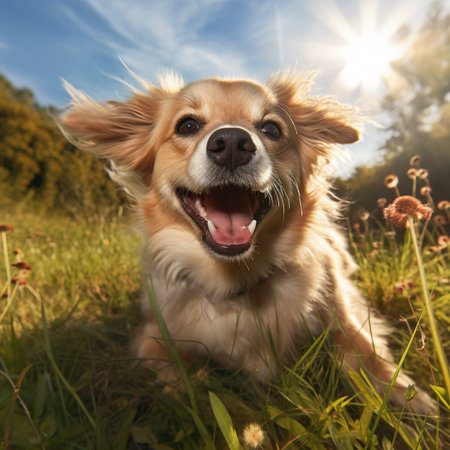 Chihuahua dog in the meadow on a sunny dayの素材