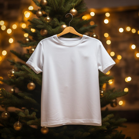 White blank t - shirt hanging on the christmas tree, perfect for mockup materialsの素材