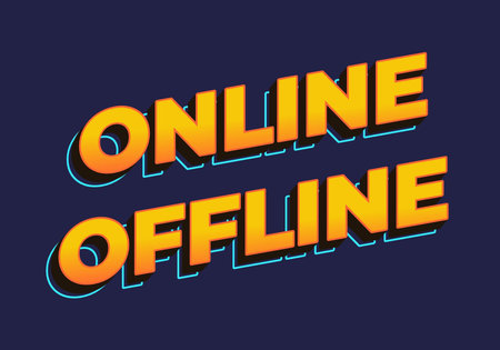 Online offline. Text effect design in 3D look. Yellow color