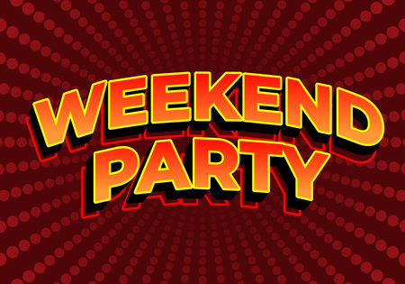 Weekend party. Text effect design in 3D look. red yellow gradient color. Dark red backgroundのイラスト素材