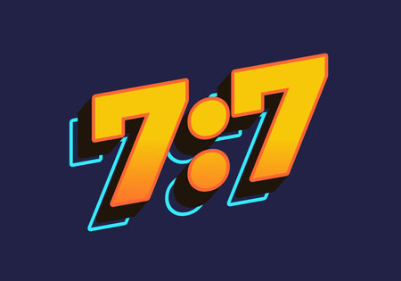 7:7. Text effect design in 3D look. Yellow color