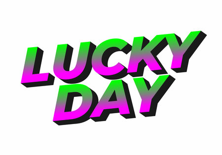 Colorful text design featuring the words LUCKY DAY in a bold, modern font with a gradient effect of green and pink, set against a white background.のイラスト素材